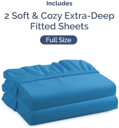 CGK Linens 2 Pack Extra Deep Full Fitted Sheets - Denim Blue