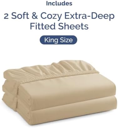 CGK Linens 2 Pack Extra Deep King Fitted Sheets - Beige