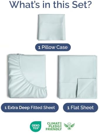Extra Deep Pocket Twin Size Sheet Set - Breathable & Cooling - Ice Blue
