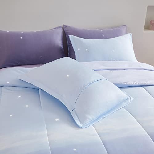 Dinjoy Girls Comforter Set Bed in A Bag Colorful Ombre Rainbow Bedding Set for Kids Teen (Purple, Queen)