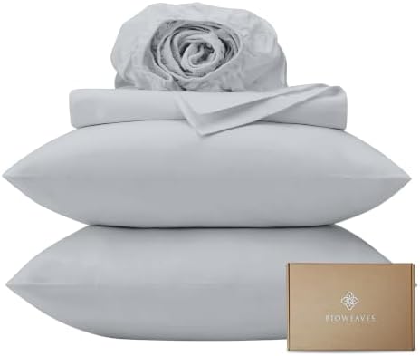 BIOWEAVES 100% Organic Cotton Sheets, 300 Thread Count 3-Piece GOTS Certified Bed Sheet Set Fits Mattress Upto 17" Deep Pocket, Soft & Silky Sateen Weave (Twin, Glacier Gray)