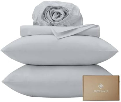 BIOWEAVES 100% Organic Cotton Sheets, 300 Thread Count 4-Piece GOTS Certified Bed Sheet Set Fits Mattress Upto 17" Deep Pocket, Soft & Silky Sateen Weave (Full, Glacier Gray)