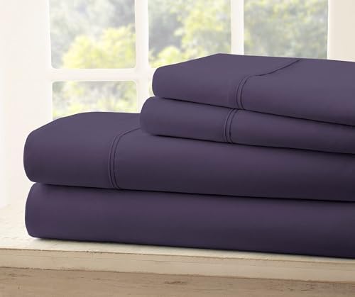 Top Split King Sheets Sets for Adjustable Bed, 4 Pcs Deep Pockets Double Brushed Microfiber Sheets, 34 Inch Split Top Fitted Sheet, 1 King Flat Sheet and 2 Pillowcases - Plum