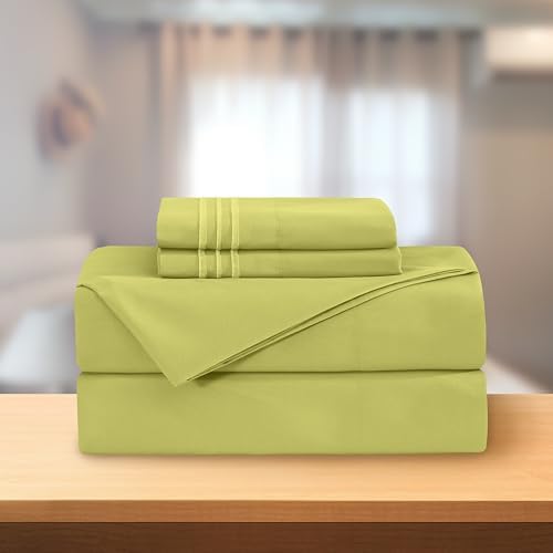 Elegant Comfort Luxury 4-Piece Bed Sheet Set - Luxury Bedding 1500 Thread Count Egyptian Quality Microfiber, Wrinkle Resistant Cool & Breathable, Easy Elastic Fitted, King, Pistachio Green