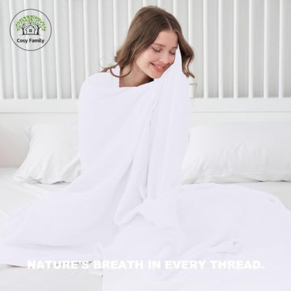 Cosy Family 100% Cotton Muslin Bed Blanket - Breathable & Lightweight, 55x80 Inches, White