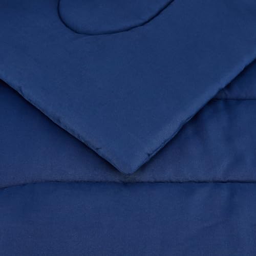 Amazon Basics 3-Piece Soft Microfiber Kid's Comforter and Pillow Sham Set, Full/Queen, Navy, Solid