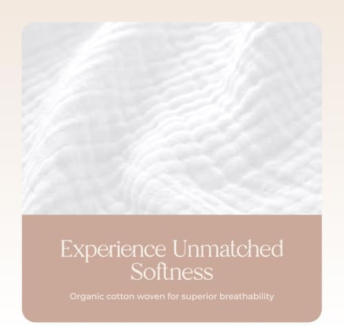 100% Cotton Organic Muslin Baby Swaddle Blanket GOTS & Fairtrade Certified Organic Cotton - Couch Living Room and Bedroom Decor - 4 Layer Super Soft and Cozy (White, Baby)