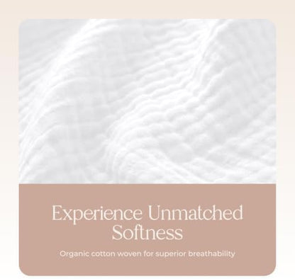 100% Cotton Organic Muslin Baby Swaddle Blanket GOTS & Fairtrade Certified Organic Cotton - Couch Living Room and Bedroom Decor - 4 Layer Super Soft and Cozy (White, Baby)