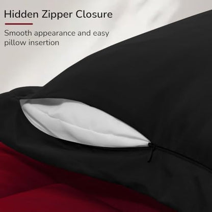 downluxe Queen Comforter Set Soft Reversible 7 Pieces, Black/Red