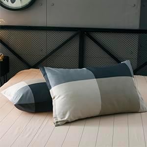 mixinni King Size Checkered Duvet Cover Set - 3 Piece Grey Geometric Cotton Bedding Set with Zipper Closure & Corner Ties, 100% Washed Cotton Soft Breathable Duvet Cover for Men, Women, Teens (King)