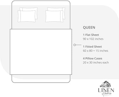 Linen Home 100% Cotton Percale Sheets Queen Size, Silver, Deep Pocket, 6 Pieces Set- 1 Flat, 1 Fitted and 4 Pillowcases, Crisp Cool and Long Staple Strong Bed Linen
