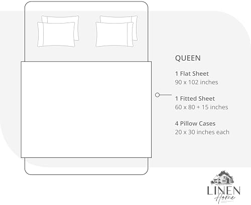 Linen Home 100% Cotton Percale Sheets Queen Size, Light Taupe, Deep Pocket, 6 Pieces Set- 1 Flat, 1 Fitted and 4 Pillowcases, Crisp Cool and Long Staple Strong Bed Linen