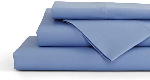 Linen Home 4 Piece Twin Size 100% Cotton Percale Sheet Set, Baby Blue
