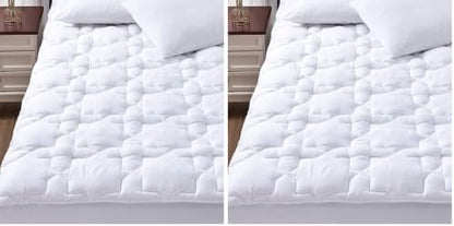 CozyLux Queen Mattress Pad, 450GSM Quilted Cooling Cotton Top Mattress Topper, Extra Deep Pocket Fits 8-21 inches, Oeko-TEX Certified, Plush Soft & Breathable Bed Pad (60"x80", White) (Pack of 2)