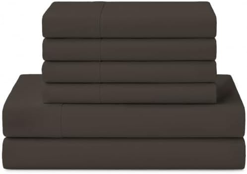 Linen Home 100% Cotton Percale Sheets California King Size, Smoky Charcoal, Deep Pocket, 6 Pieces Set- 1 Flat, 1 Fitted and 4 Pillowcases, Crisp Cool and Long Staple Strong Bed Linen