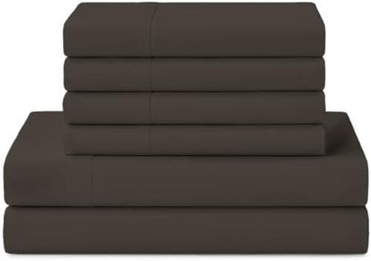 Linen Home 100% Cotton Percale Sheets California King Size, Smoky Charcoal, Deep Pocket, 6 Pieces Set- 1 Flat, 1 Fitted and 4 Pillowcases, Crisp Cool and Long Staple Strong Bed Linen
