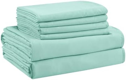Full Size Bed Sheets - 6 Piece Soft Microfiber and Wrinkle Free Sheets - Easy Care, Extra Soft, Cooling Sheets - 1 Deep Pocket Fitted Sheet 1 Flat Sheet and 4 Pillowcases (Full Spa Blue)