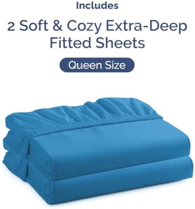 CGK Linens 2 Pack Extra Deep Queen Fitted Sheets - Denim Blue