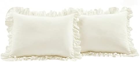 Lush Decor Reyna Ruffle Cotton Duvet Cover Set 3 Piece Set Full/ Queen, Ivory - Queen Size Bedding Set - Cream Duvet Queen- Ruffled Bedding - Coquette Decor
