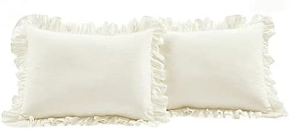 Lush Decor Reyna Ruffle Cotton Duvet Cover Set 3 Piece Set Full/ Queen, Ivory - Queen Size Bedding Set - Cream Duvet Queen- Ruffled Bedding - Coquette Decor