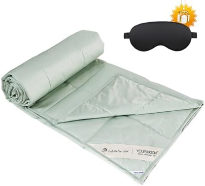 YOUR MOON Summer Lightweight Wool Comforter - Breathable & Thin Duvet Insert for Hot Sleepers, 100% Australian Lamb Wool Filling 100gsm with Pure Cotton Shell-King Size (Green)