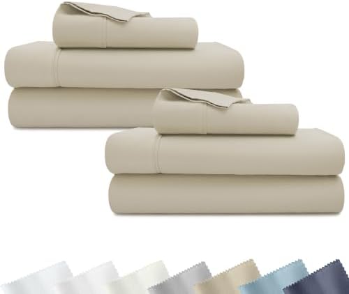 California Design Den 2-Pack 100% Cotton Sateen Twin Size Sheets Set, Beige