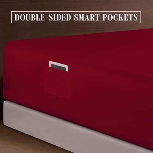 Elegant Comfort 4-Piece Bed Sheet Set - Luxury Bedding 1500 Premium Hotel Quality Microfiber, All Around Elastic 18-24 Inches Deep Fitted Sheet- Extra Deep Pocket Sheets, California King, Burgundy