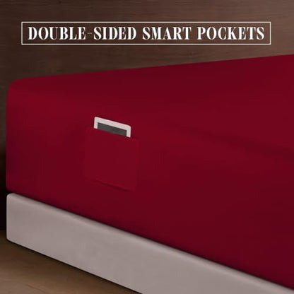 Elegant Comfort 4-Piece Bed Sheet Set - Luxury Bedding 1500 Premium Hotel Quality Microfiber, All Around Elastic 18-24 Inches Deep Fitted Sheet- Extra Deep Pocket Sheets, California King, Burgundy