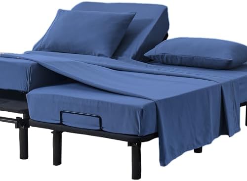 Kingnex Split Queen Sheets for Adjustable Bed Soft 1800 Microfiber 5 Pieces Include 2 30x80 Fitted Sheets 1 Flat Sheet 2 Queen Size Pillowcases Navy