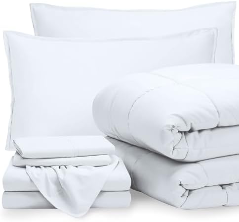 Bare Home Bed-in-A-Bag 7 Piece Set (Full, White/White)