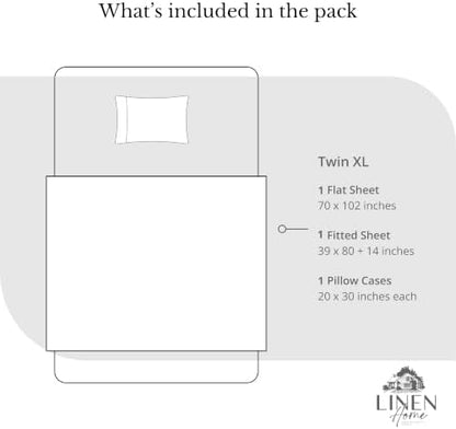 Linen Home 100% Cotton Percale Sheets Twin XL Size, Tera Clay, Deep Pocket, 3 Pieces Set- 1 Flat, 1 Fitted and 1 Pillowcase, Crisp Cool and Long Staple Strong Bed Linen