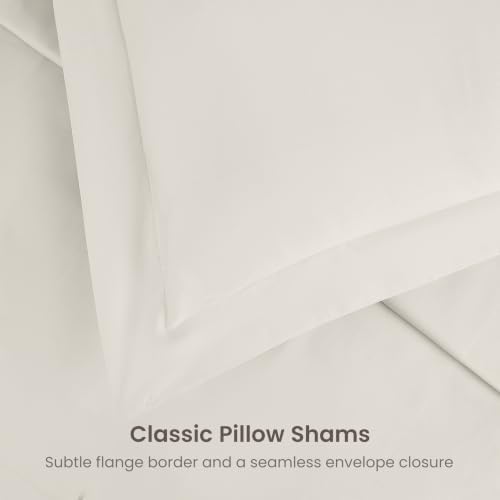 BIOWEAVES 100% Organic Cotton Full/Queen Duvet Cover Set, 3-Piece, 300 Thread Count Sateen Weave GOTS Certified Comforter Cover with Buttoned Closure and 2 Pillow Shams – Cream, 90x90 inches