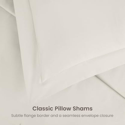 BIOWEAVES 100% Organic Cotton King Duvet Cover Set, 3-Piece, 300 Thread Count Sateen Weave GOTS Certified Comforter Cover with Buttoned Closure and 2 Pillow Shams – Cream, 104x90 inches