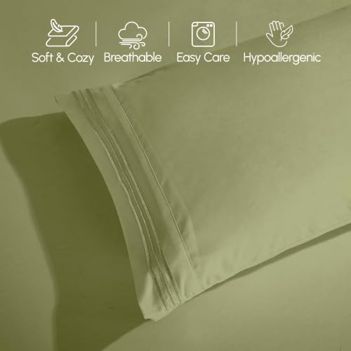 Elegant Comfort Luxury 5-Piece Bed Sheet Set - Luxury Bedding 1500 Premium Hotel Quality Microfiber, Wrinkle Resistant Cool & Breathable, Easy Elastic Fitted, Split King, Sage-Green