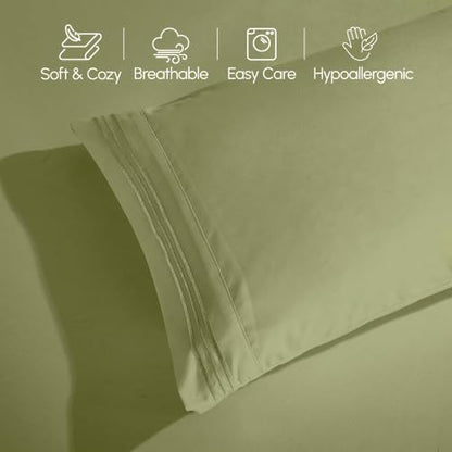 Elegant Comfort Luxury 5-Piece Bed Sheet Set - Luxury Bedding 1500 Premium Hotel Quality Microfiber, Wrinkle Resistant Cool & Breathable, Easy Elastic Fitted, Split King, Sage-Green