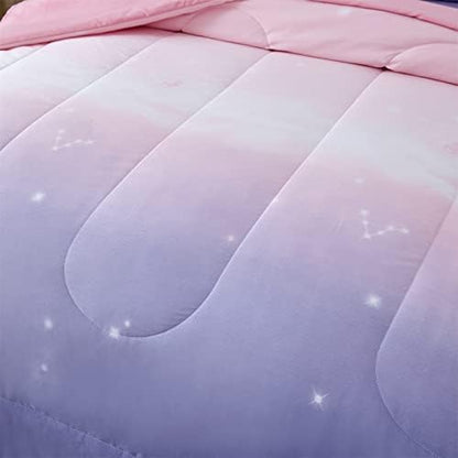 Dinjoy Girls Women Comforter Set King Size Ombre Pink Purple Rainbow Bedding Set 7 Pieces Bed in A Bag for Teen Adult (1 Comforter, 1 Flat Sheet, 1 Fitted Sheet, Pillow Shams & Pillowcases)