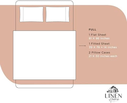 Linen Home Full Size 100% Cotton Percale Sheets, 4Pc Cooling Set Tera Clay