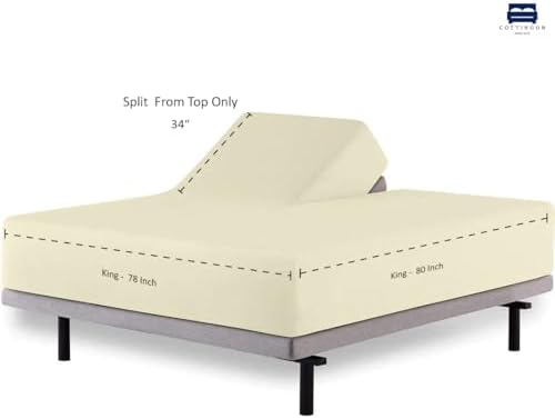 1 Piece Top Split King Fitted Sheet for Adjustable beds, 34" Split, Ivory