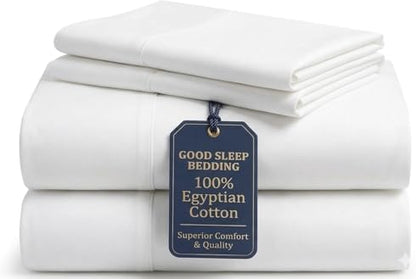 100% Egyptian Cotton Sheets King Size, 4 Piece, White Sheets King Size