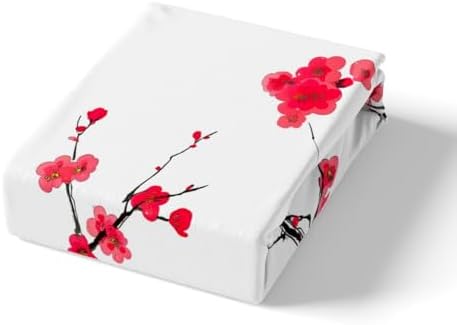 Feelyou Kids Cherry Blossoms Duvet Cover Toddler Japanese Style Bedding Set Boys Girls Sakura Flower Comforter Cover Set Floral Botanical Branches Spring Bedspread Cover（No Comforter