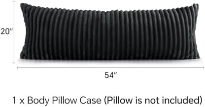 BEDELITE Fluffy Striped Body Pillow Cover with Zipper, Black Grey, 20x54