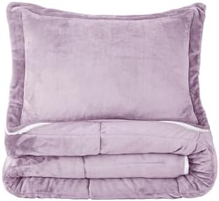 Sherpa Comforter Set Twin XL Size, Lavender Purple Bedding Set with Shams