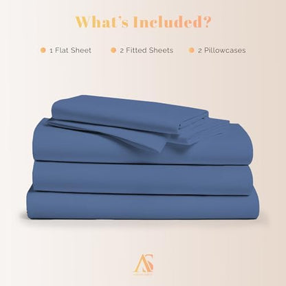 100% Egyptian Cotton Split King Sheets Sets for Adjustable Bed - Luxury 800 Series Elite Collection Top Sheet (5 PC, Deep Blue), Soft Cooling Hotel Sheet, Fits Mattress Upto 18"