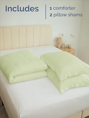 King Comforter Set - Emerald/Light Sage Bedding, All Seasons - 3 Piece Set