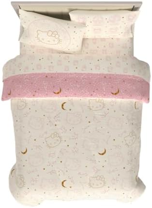 Lux Hello Kitty Velvet Bedding 7 Piece Super Soft Cozy Reversible Comforter and Sheet Set with Sham & Tote Bag, Queen, (Officially Licensed Product) By Franco