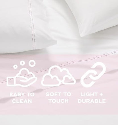 SCOUT 100% Cotton 200 Thread Count Percale Pick Stitch White/Seafoam 5-Piece Split King Sheet Set, Solid Themed, Adult Bedding, Oeko-TEX Certified