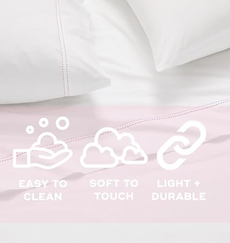 SCOUT 100% Cotton Percale Pick Stitch 2-Piece King Pillowcases in White/Seafoam, Solid Color, Oeko-TEX Certified