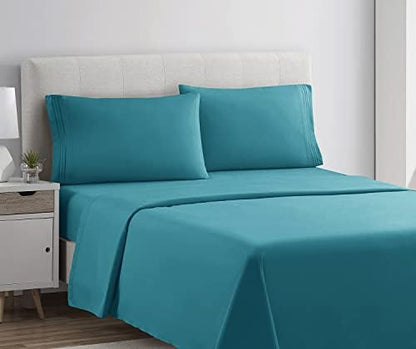 Clara Clark Bed Sheets, Premier 1800 Series 4 Piece Bed Sheet Set, Deep Pocket, Wrinkle, Fade, Stain Resistant, Luxury Soft Bedding Sheets & Pillowcases, Split King, Teal