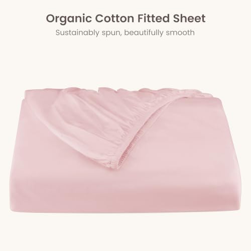 Bioweaves 100% Organic Cotton 1 King Size Fitted Sheet Only | 300 Thread Count Sateen Weave GOTS Certified with Deep Pocket - Blush Pink