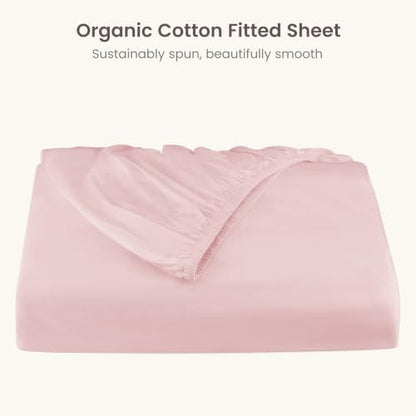 BIOWEAVES 100% Organic Cotton 1 Full Size Fitted Sheet Only | 300 Thread Count Sateen Weave GOTS Certified with Deep Pocket - Blush Pink